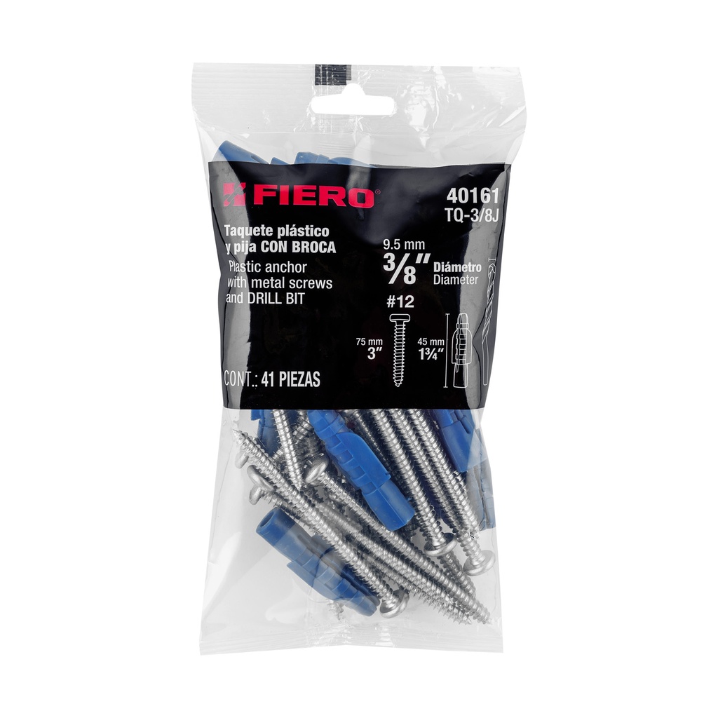 [40161] KIT 20 TAQUETES 3/8 CON TORNILLOS 12*1 BROCA 3/8 FIERO