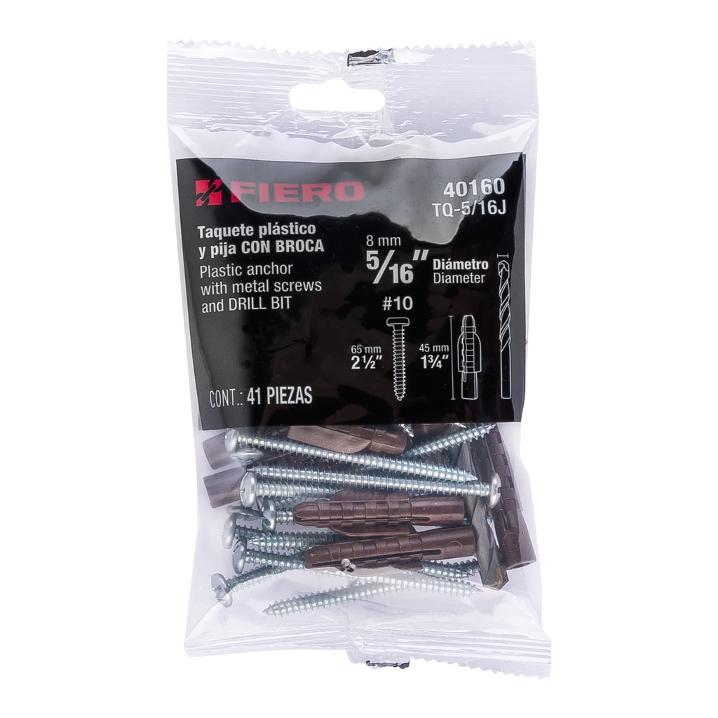 [40160] KIT 20 TAQUETES 5/16 CON TORNILLOS 10*1 BROCA 5/16 FIERO