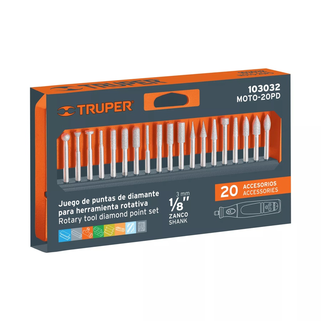 [103032] KIT DE PUNTAS DIAMANTADAS P/HTA ROTATIVA 20 PZ TRUPER