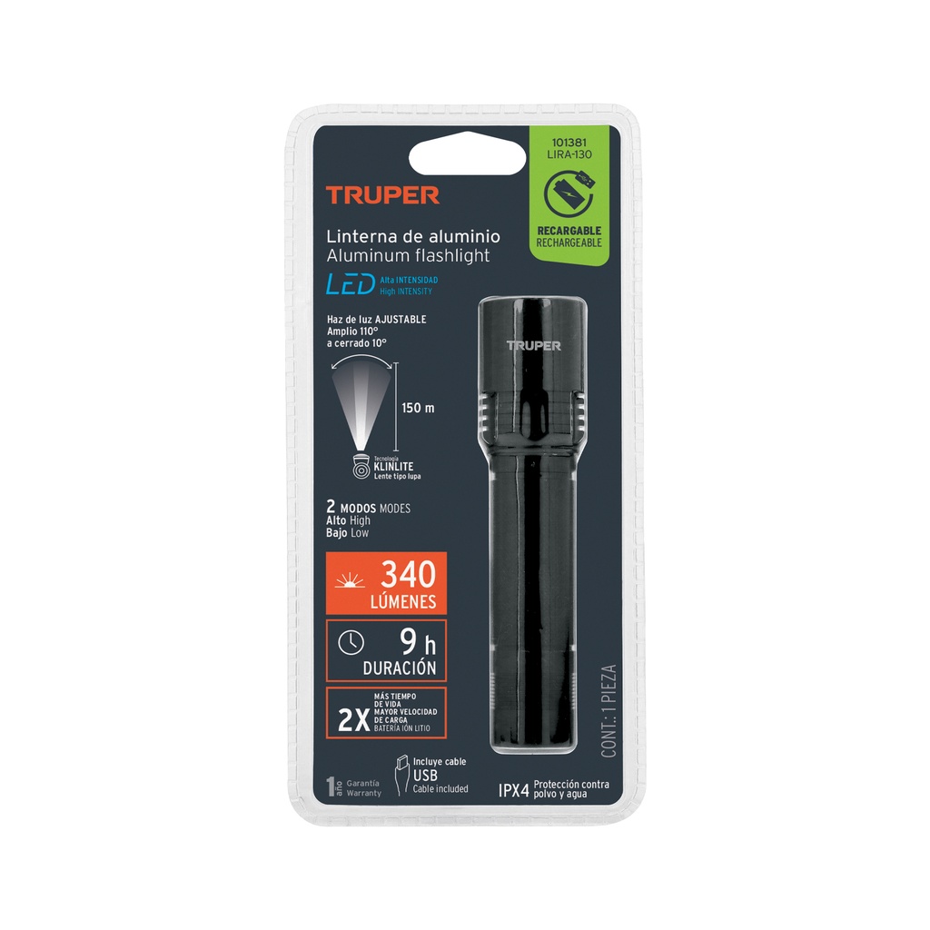 [101381] LINTERNA ALUMINIO 1 LED 340LM RECARGABLE