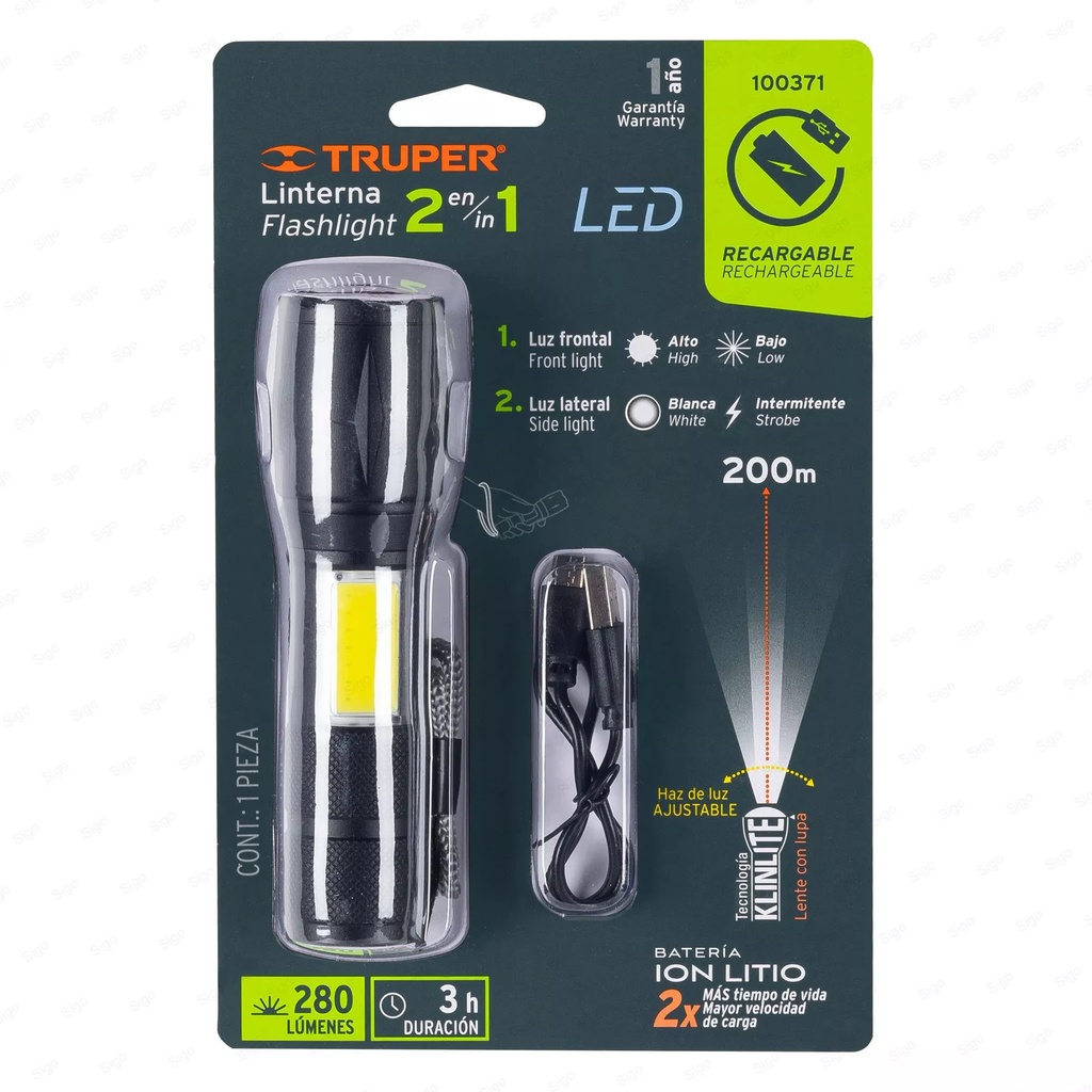 [100371] LINTERNA DE 1 LED 270LM CON LUZ DE EMERGENCIA RECARCABLE TRUPER