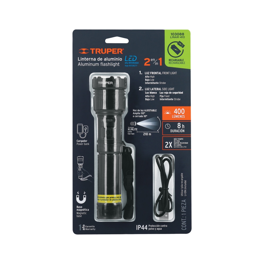 [103088] LINTERNA RECARGABLE DE LED CON LUZ DE EMERGENCIA 410LUM TRUPER