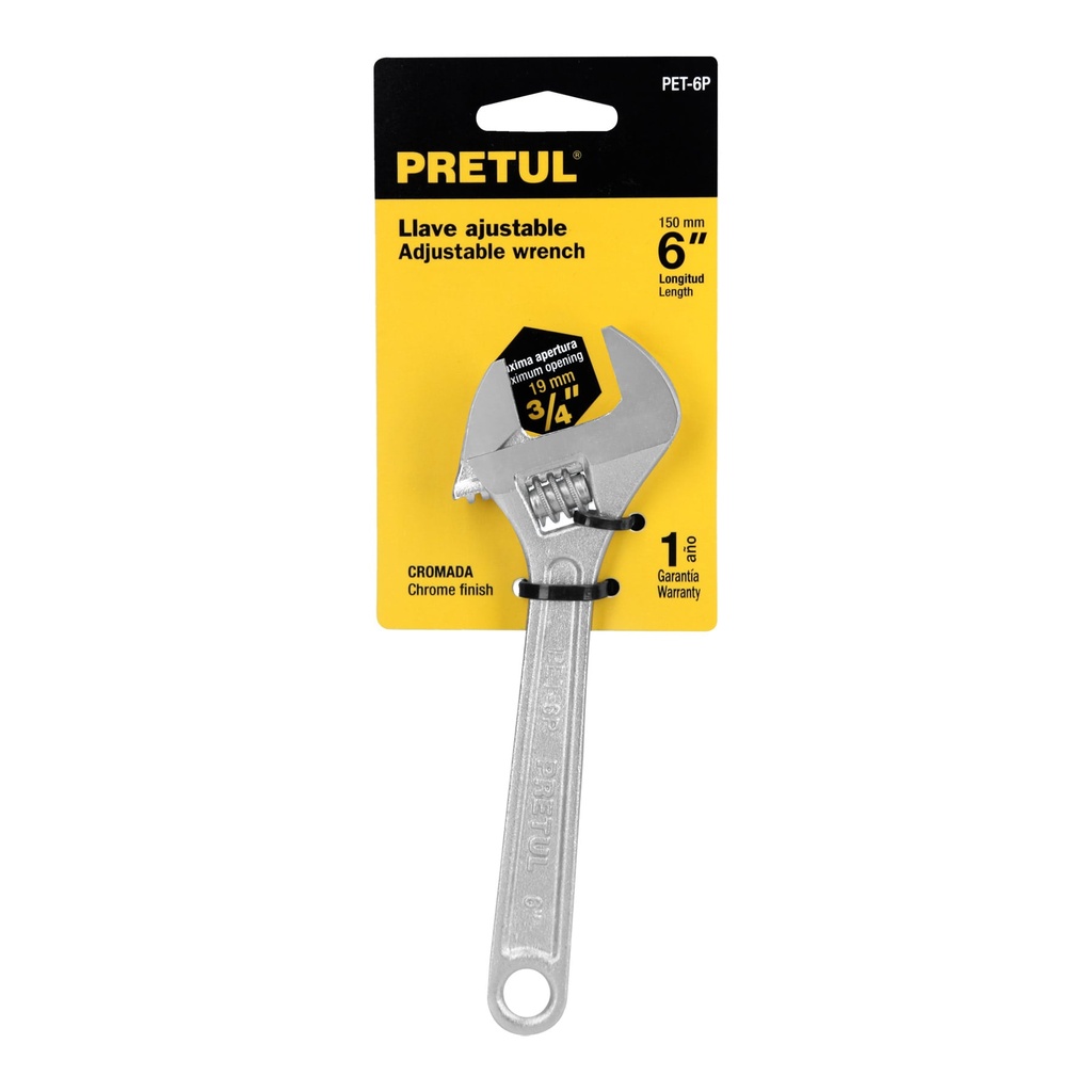 [21814] LLAVE AJUSTABLE PERICO 6 PLG. CROMADA PRETUL