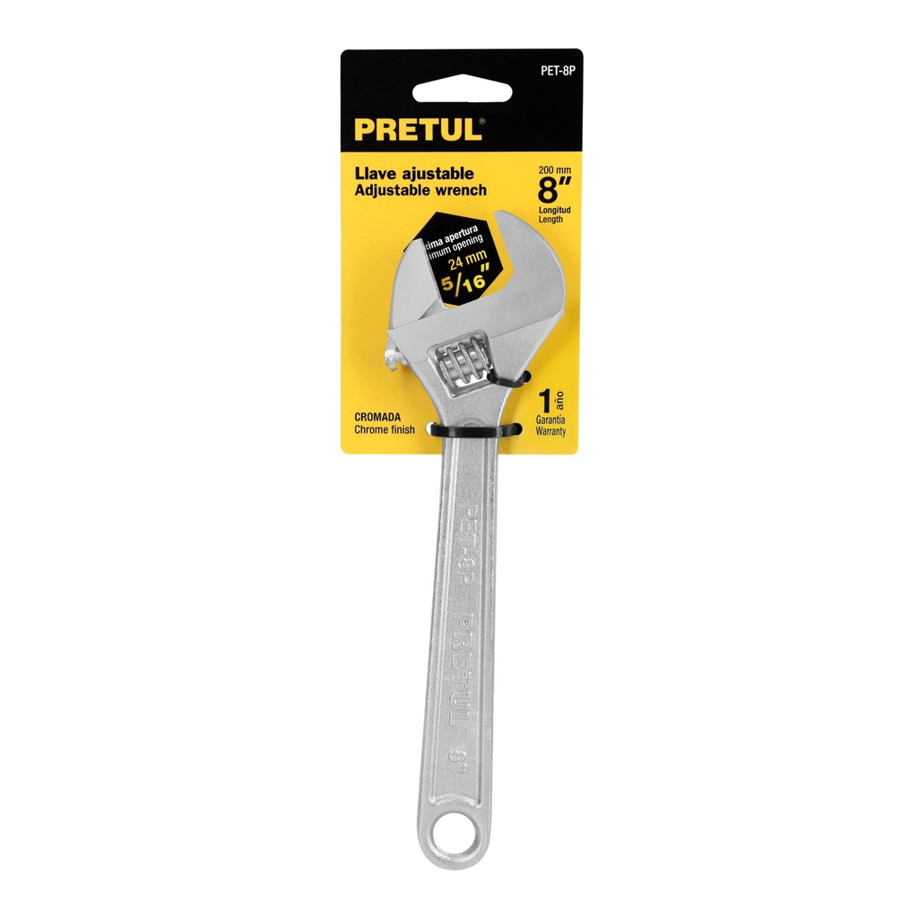 LLAVE AJUSTABLE PERICO 8 PLG. CROMADA PRETUL