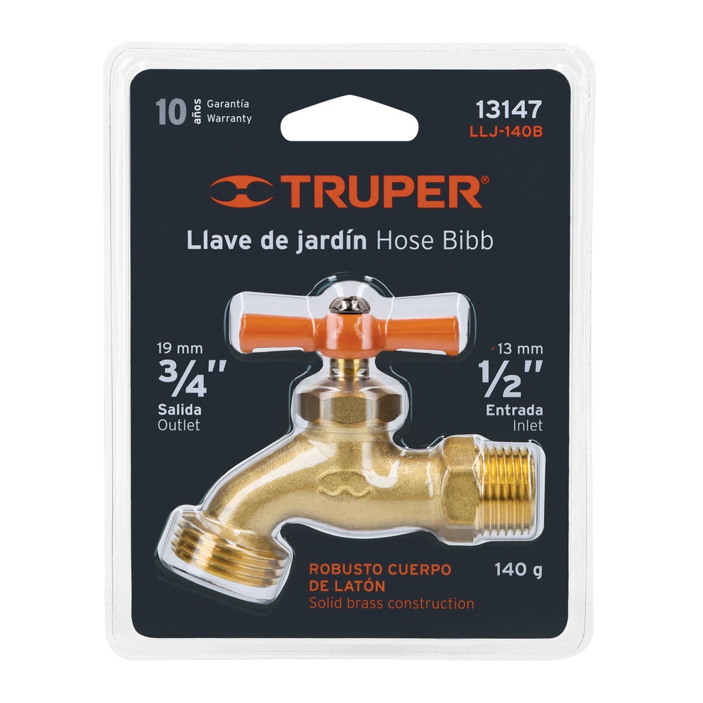[13147] LLAVE DE NARIZ PARA JARDÍN 1/2 PLG. EN BLÍSTER TRUPER