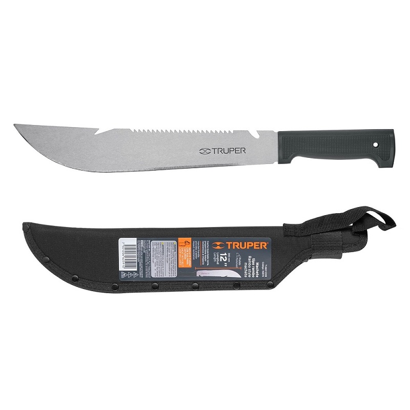 [15870] MACHETE RAMBO 12 PLG. CACHA INYECTADA NEGRA CON FUNDA TRUPER