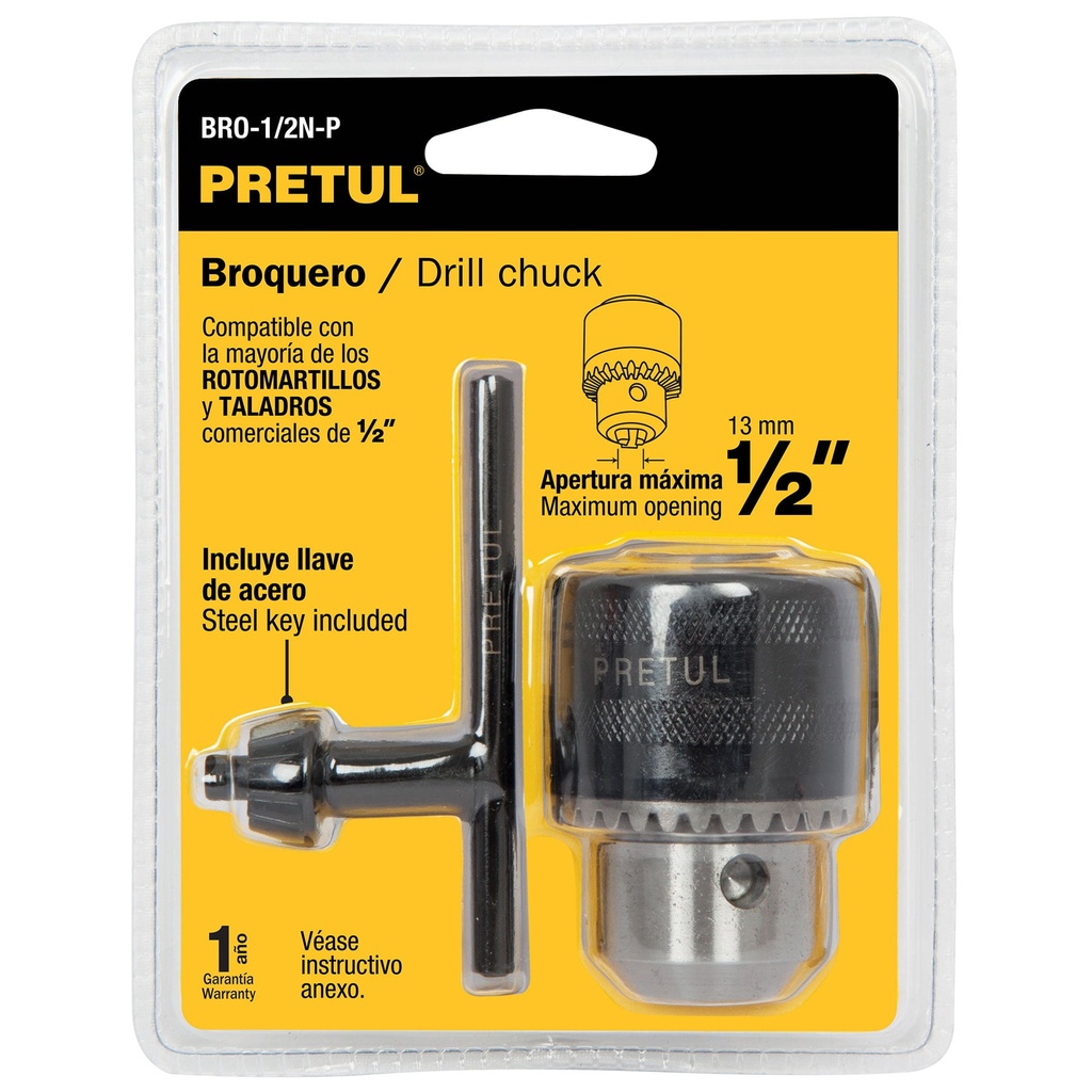 [27038] MANDRIL BROQUERO PARA TALADRO PRETUL DE 1/2CON LLAVE