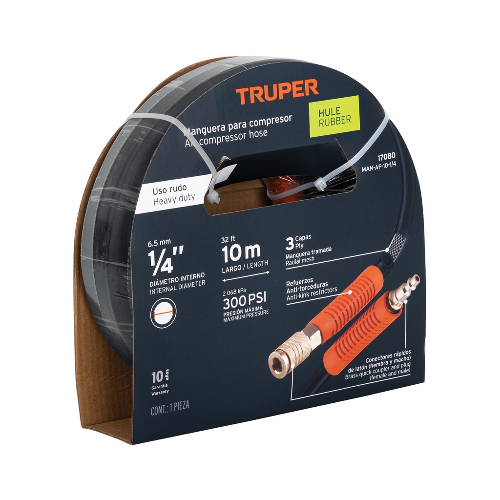 [17080] MANGUERA DE HULE COMPRESOR 10MTS*1/4 TRUPER