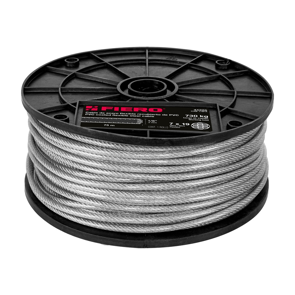 [44225] METRO CABLE FLEXIBLE 1/8 PLG. ACERO 7X19 RECUBIERTO PVC 75