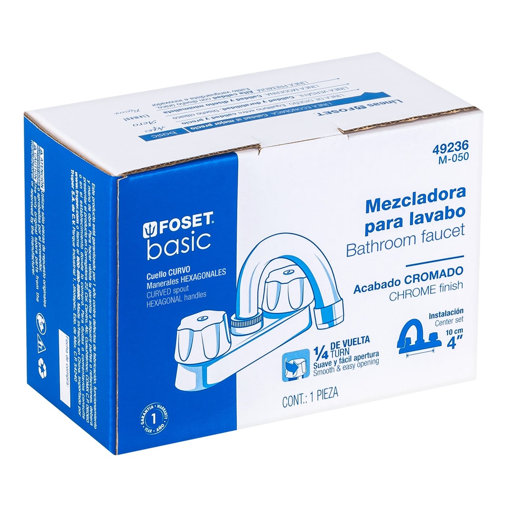 [49236] MEZCLADORA 4 PLG. PARA LAVABO CUELLO CURVO CARTUCHO CERÁMICO