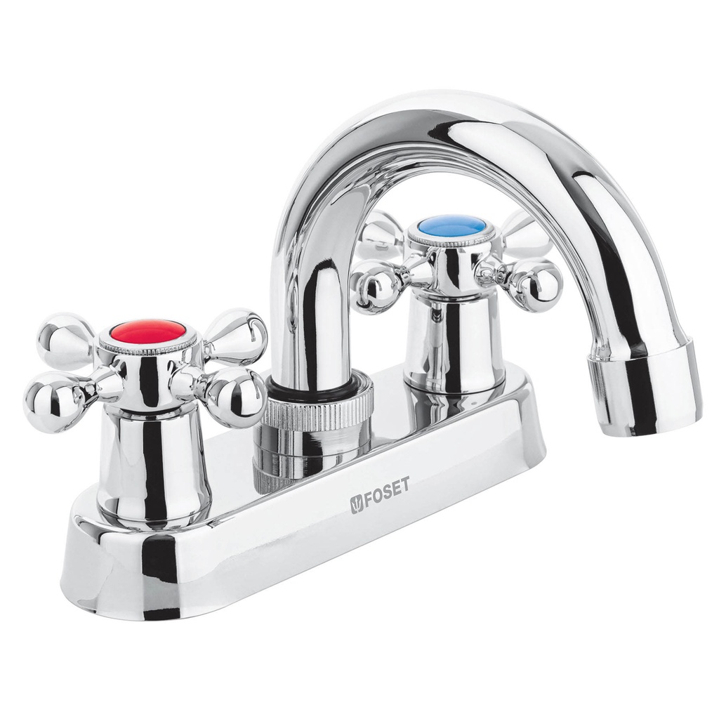 [47681] MEZCLADORA 4 PLG. PARA LAVABO CUELLO CURVO MANERALES CRUCETA