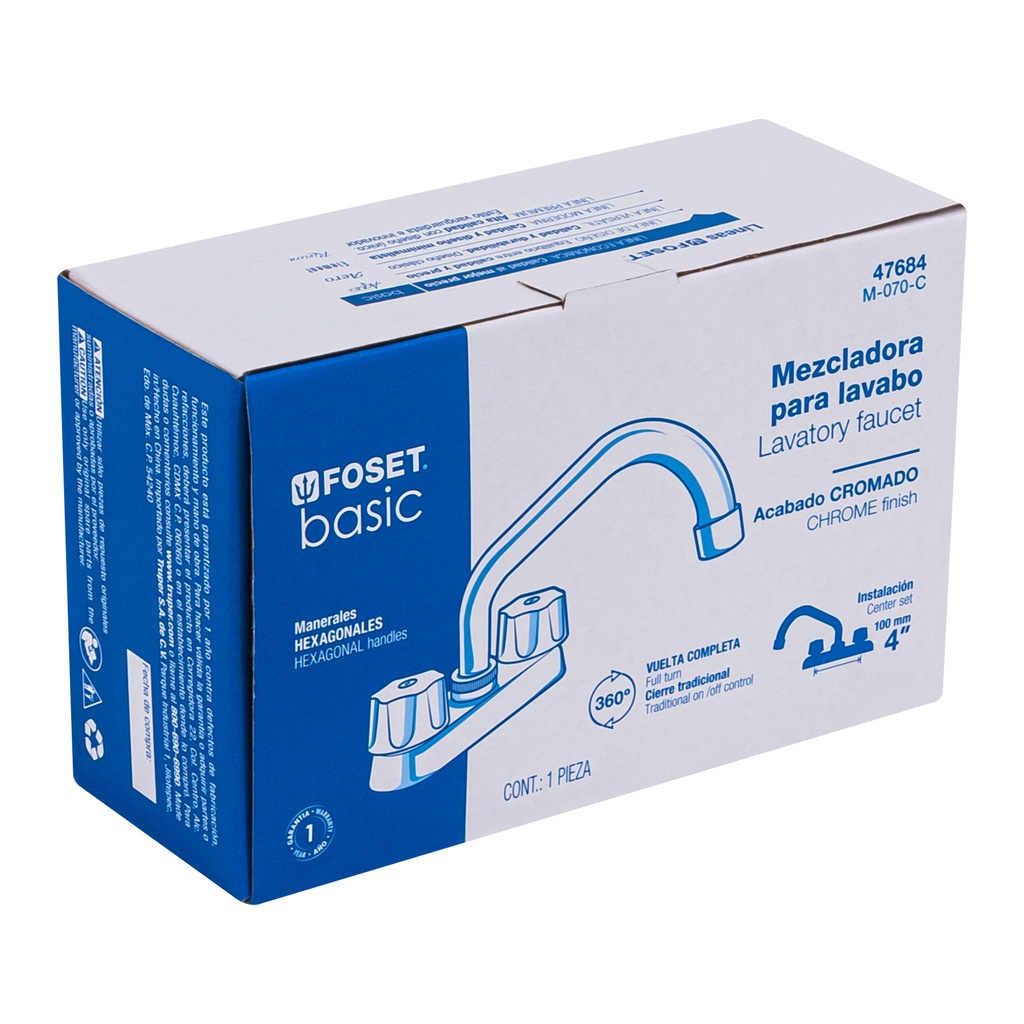[47684] MEZCLADORA 4 PLG. PARA LAVABO TUBULAR CARTUCHO COMPRESIÓN