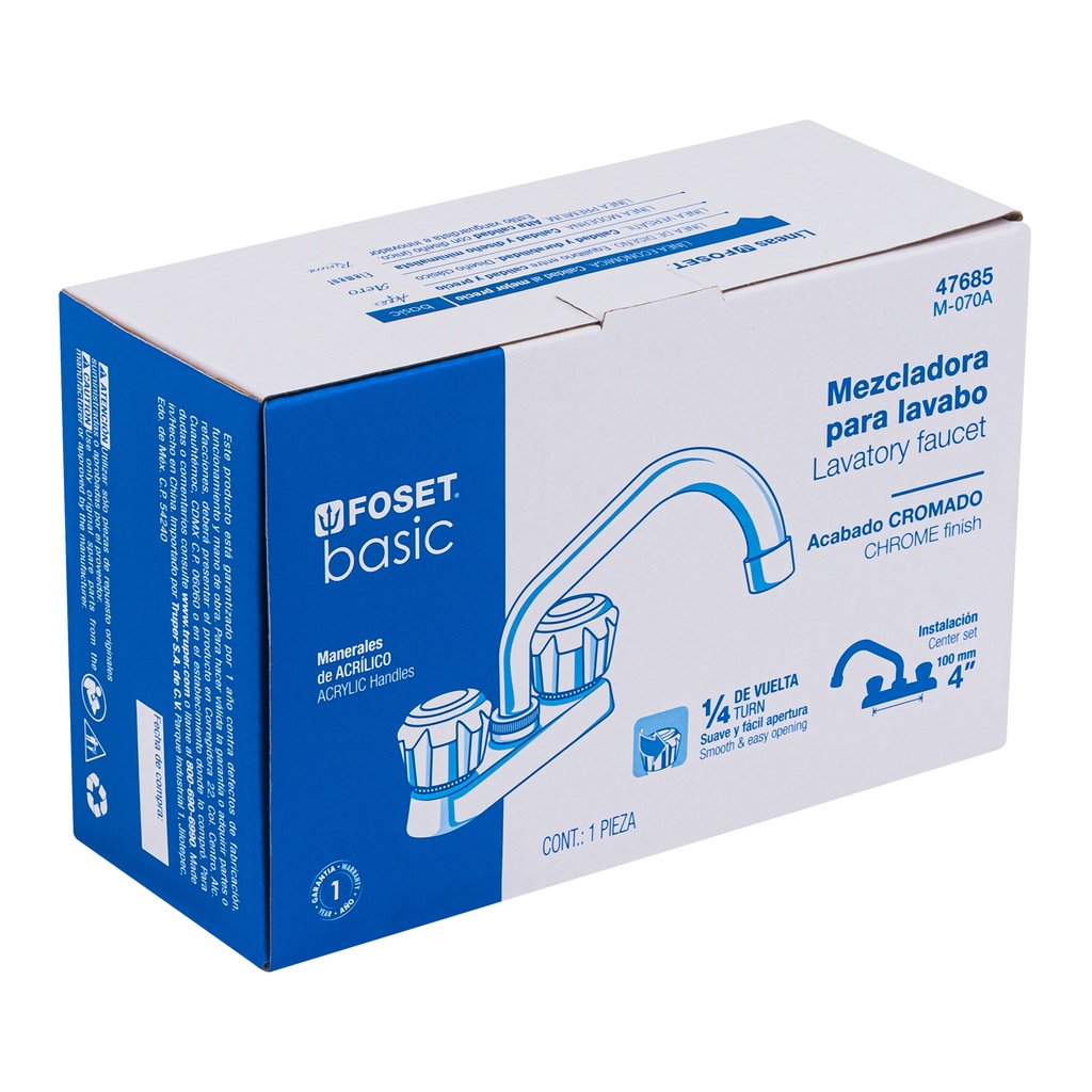 [47685] MEZCLADORA 4 PLG. PARA LAVABO TUBULAR MANERALES DE ACRÍLICO