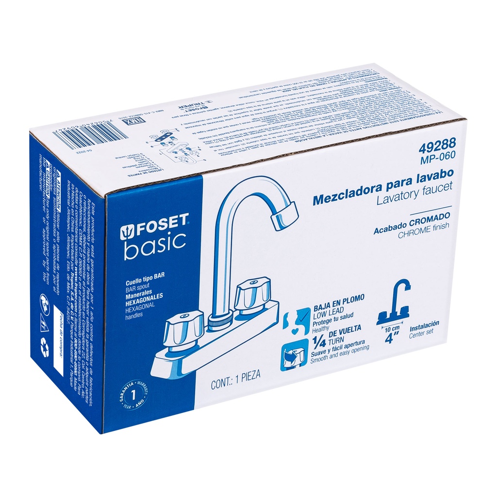 [49288] MEZCLADORA PLÁSTICA 4 PLG. CUELLO TIPO BAR PARA LAVABO STANDARD