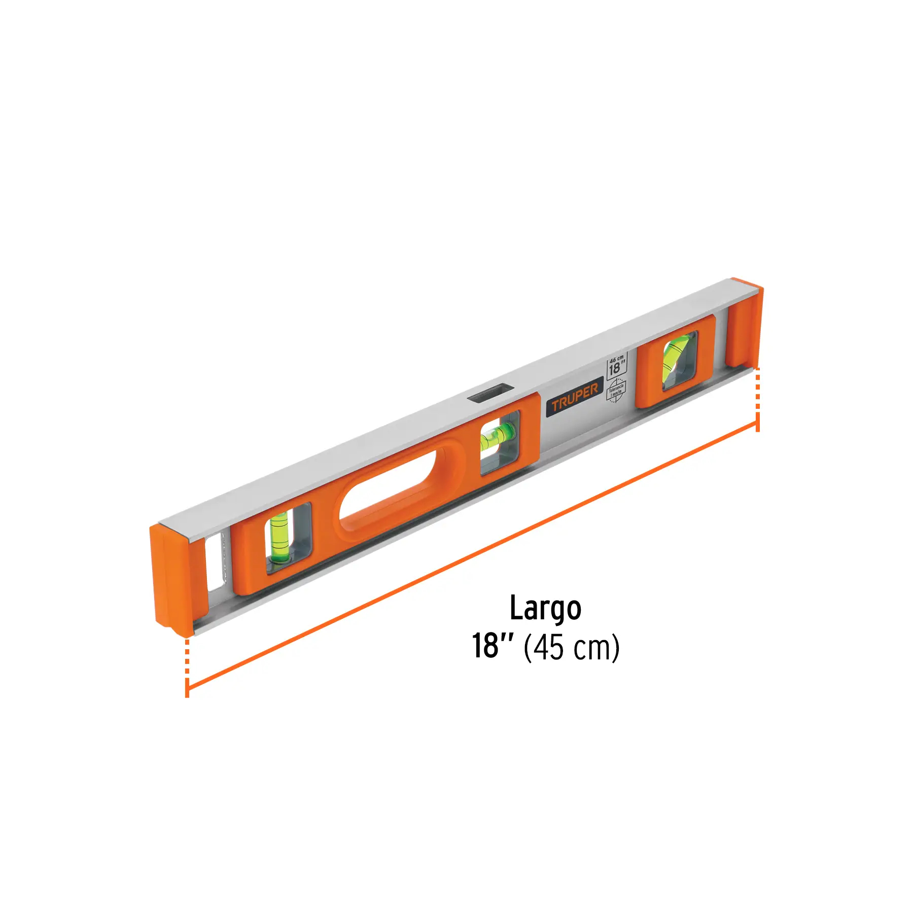 [17034] NIVEL DE 18 PLG. CUERPO DE ALUMINIO CON PROTECCIÓN DE ABS
