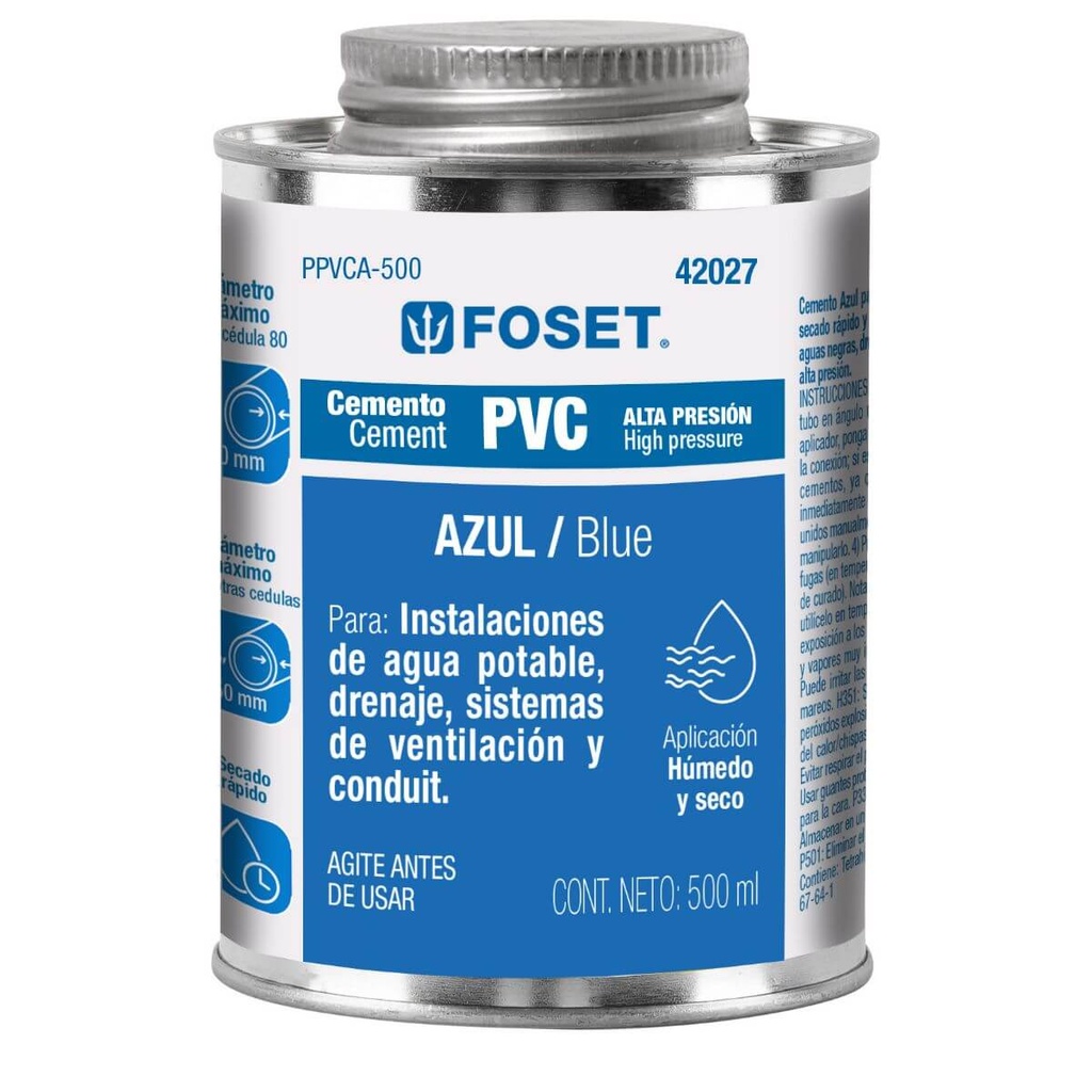 [42027] PEGAMENTO CEMENTO PVC BOTE 500ML ALTA PRESION FOSET