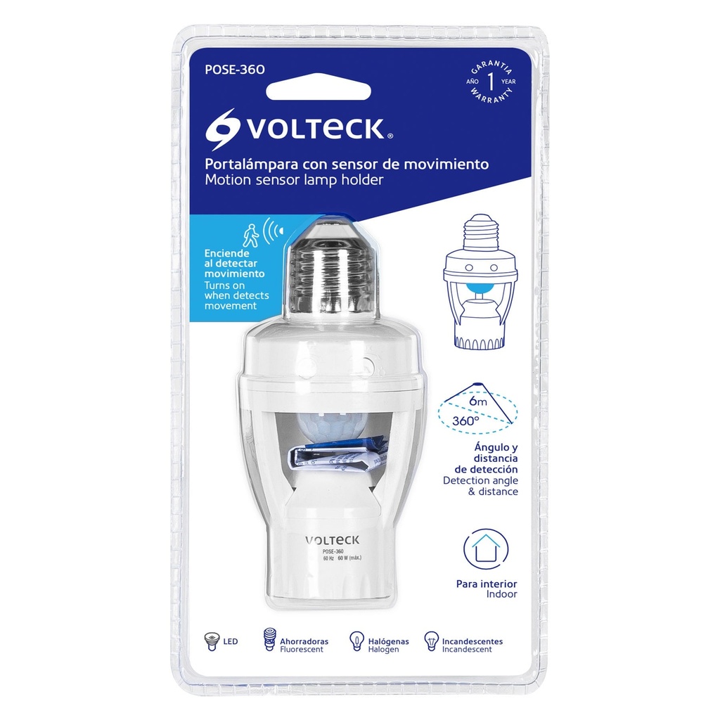 [46274] PORTA LAMPARA SOQUET CON SENSOR DE MOVIMIENTO 360 VOLTECK