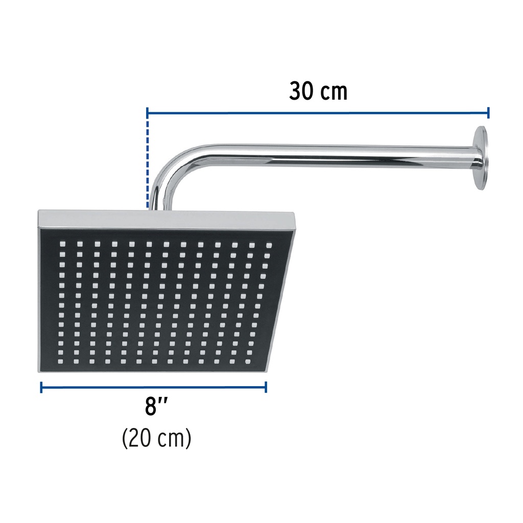 [46736] REGADERA CUADRADA ABS 8" ACABADO CROMO CON BRAZO, FOSET