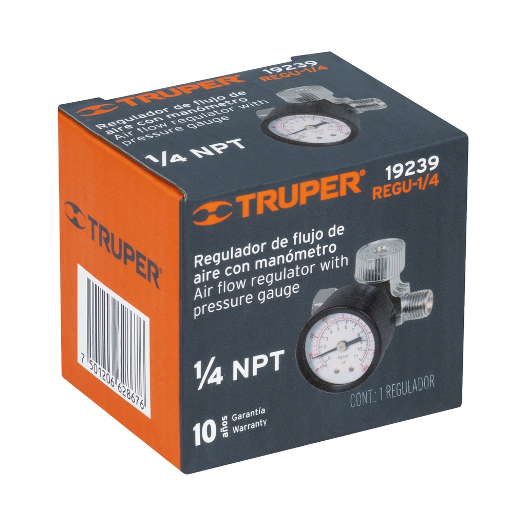 [19239] REGULADOR DE AIRE CON MANÓMETRO, CUERDA 1/4 NPT, TRUPER