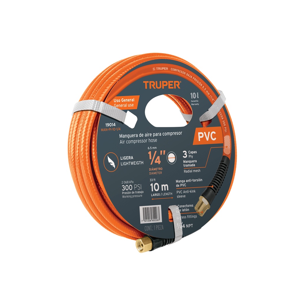 [19014] ROLLO DE 10 M DE MANGUERA 1/4 PLG. DE PVC PARA COMPRESOR TRUPER