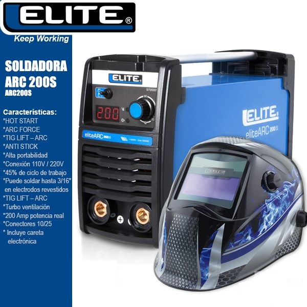 [COMBOEXP19] SOLDADORA INVERSORA ARC200S 110/220V C/ CARETA ELECTRONICA ELITE
