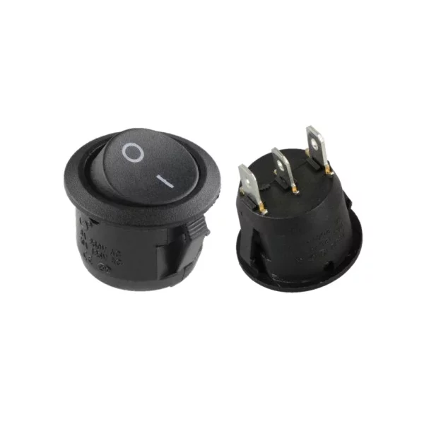 [SW117] SWITCH ROCKER ON-OFF REDONDO NEGRO, 125VAC 10A – 250VAC 6A
