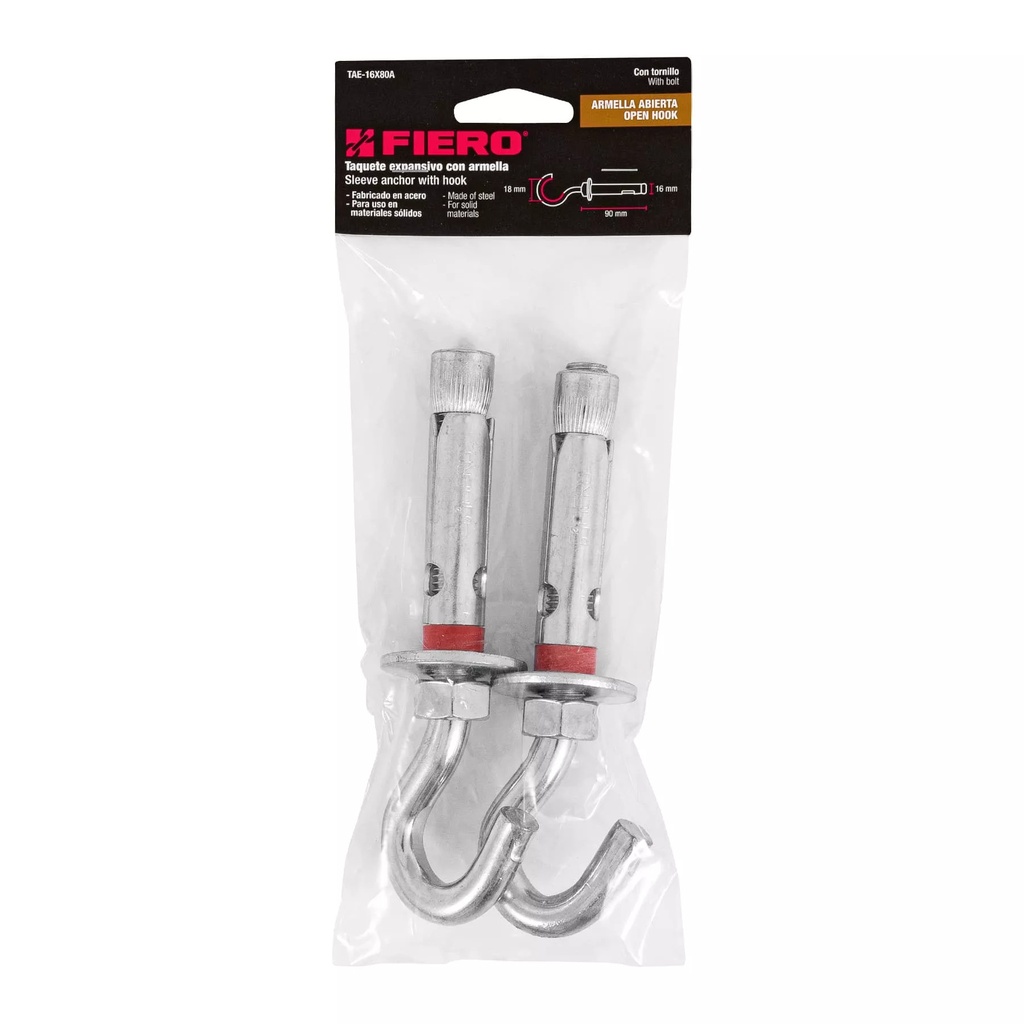 [47567] TAQUETE EXPANSIVO DE ACERO CON ARMELLA ABIERTA- 16MM X 80MM- 2 PIEZAS