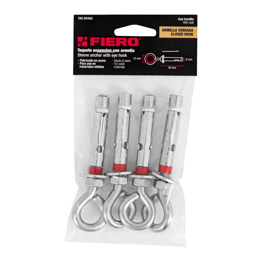 [47560] TAQUETES FIERRO EXPANSIVOS 8*45 MM CON ARMELLA CERRADA 4 UND