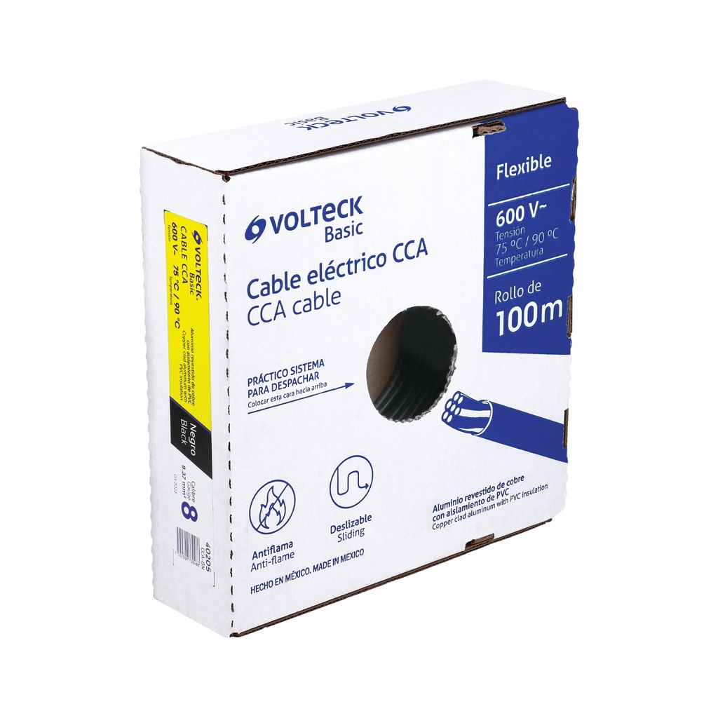 [40205] CABLE ELECTRICO 8 100 METROS ROLLO THW BASIC NEGRO METRO
