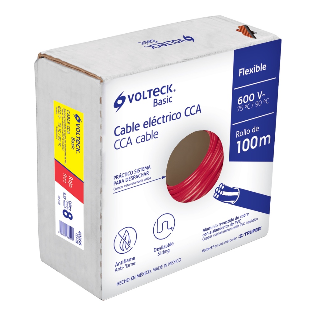 [40206] CABLE ELECTRICO 8 100 METROS ROLLO THW BASIC ROJOMETRO